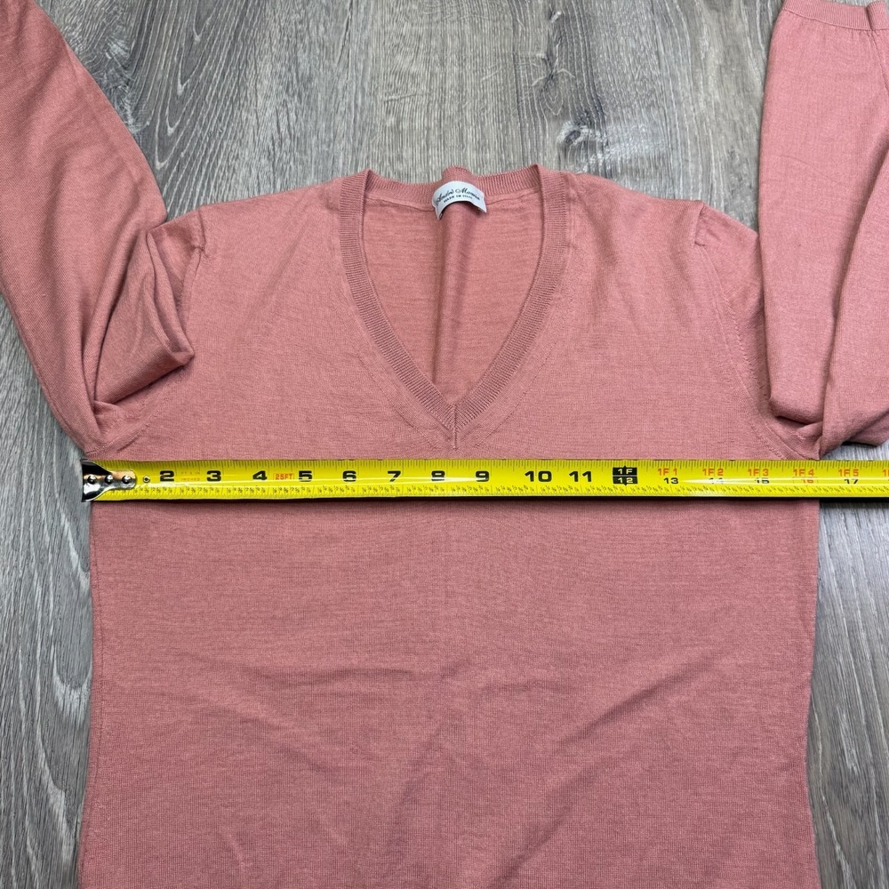 Andrè Maurice Womens Pink V-Neck Ribbed Cuffs Italy Made Pullover Sweater Size S - Picture 5 of 9